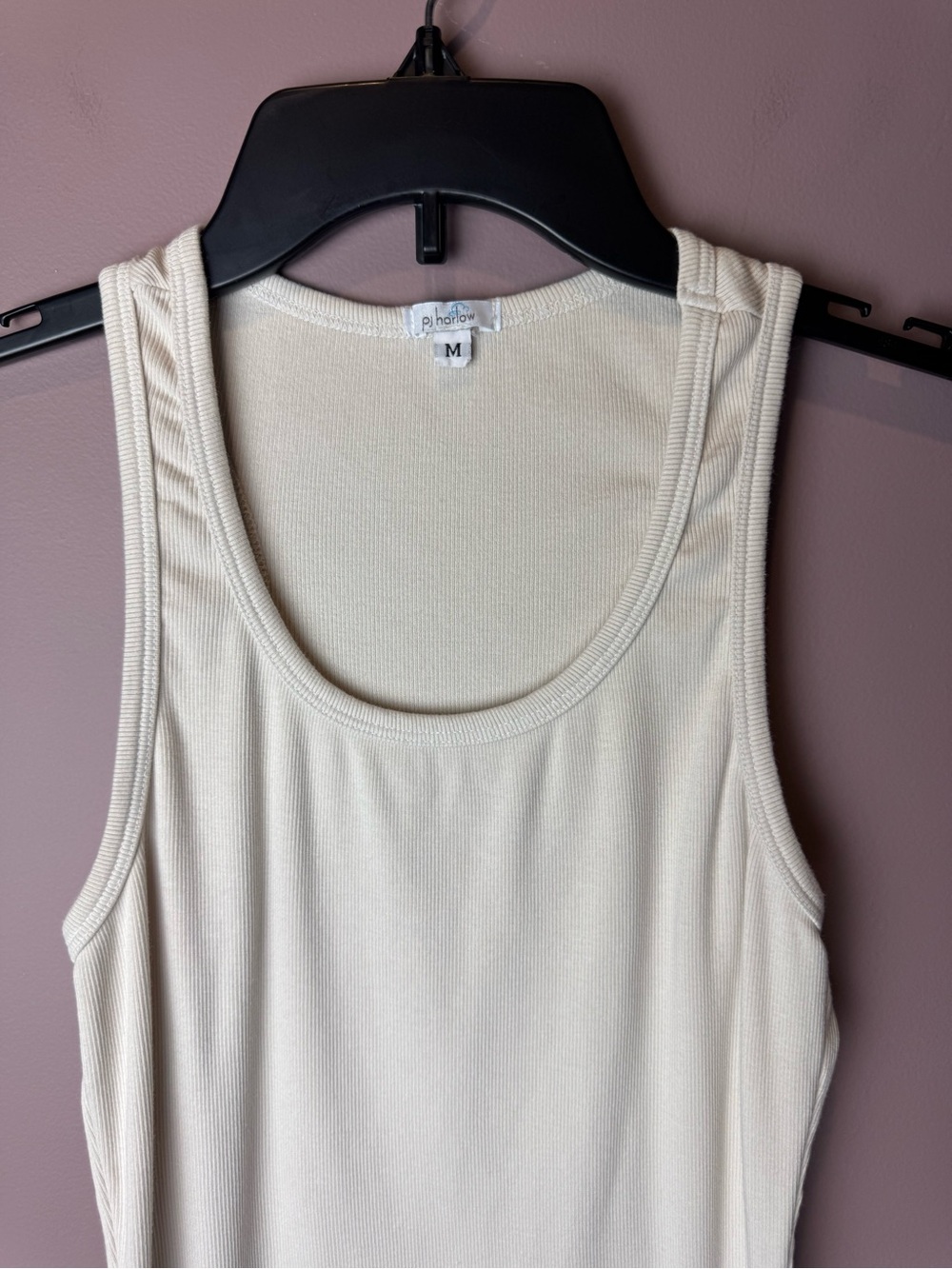 PJ Harlow Cream Ribbed Racerback Tank Top M - Picture 3 of 9